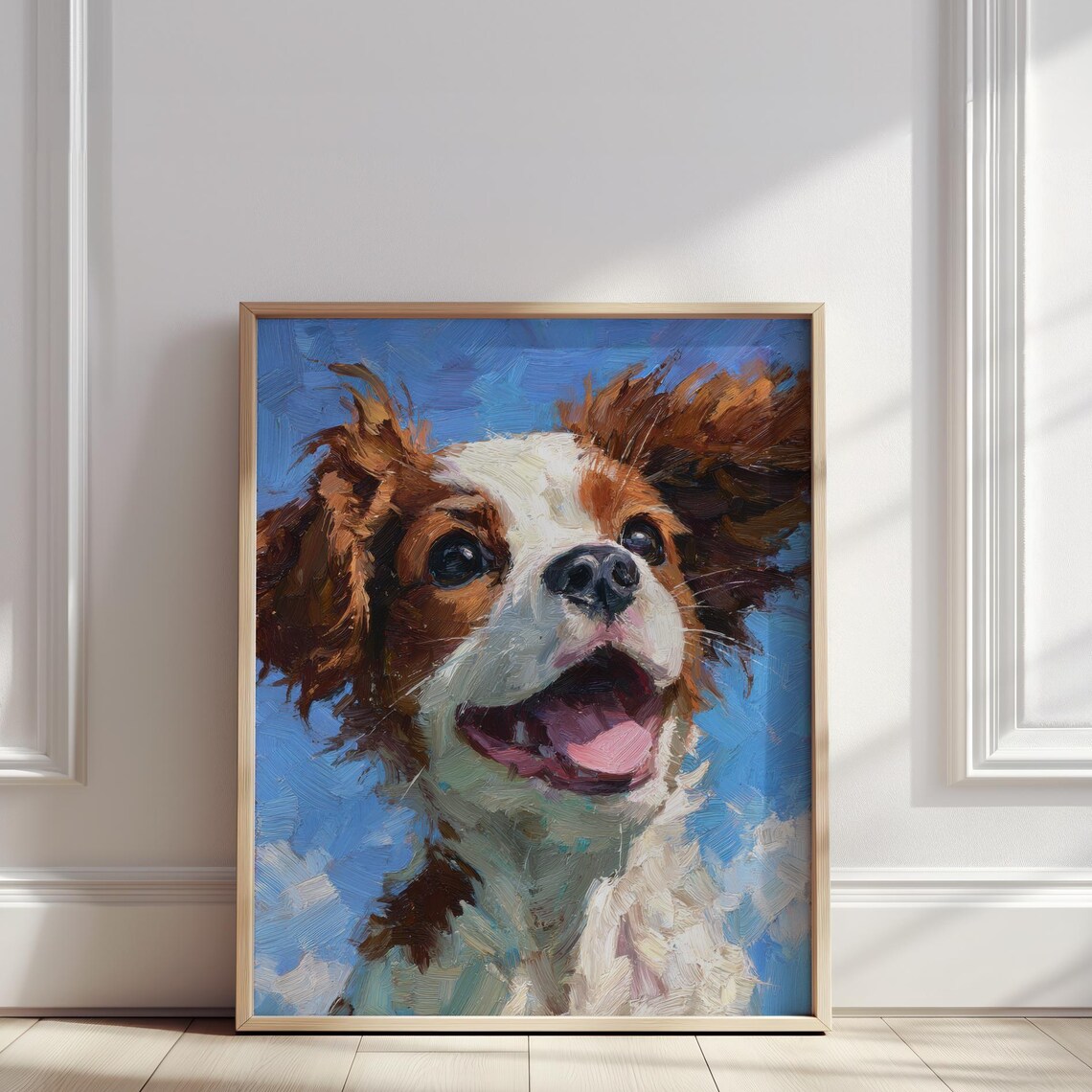Cavalier King Charles Spaniel Puppy Portrait Blue Sky Dog Art Poster