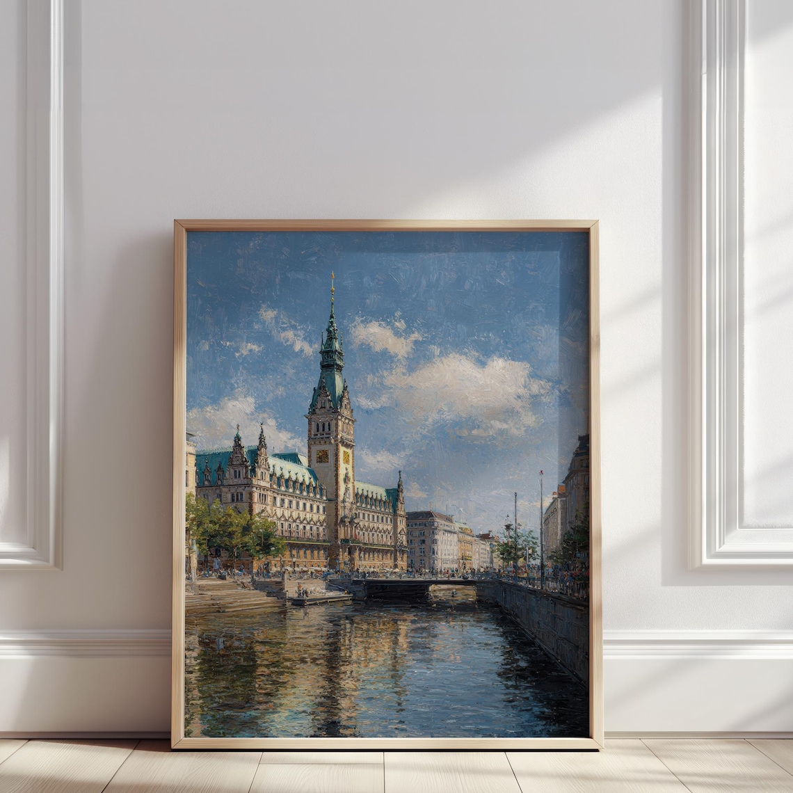 Hamburg City Hall Rathaus Canal Oil Painting Germany Landmark Poster