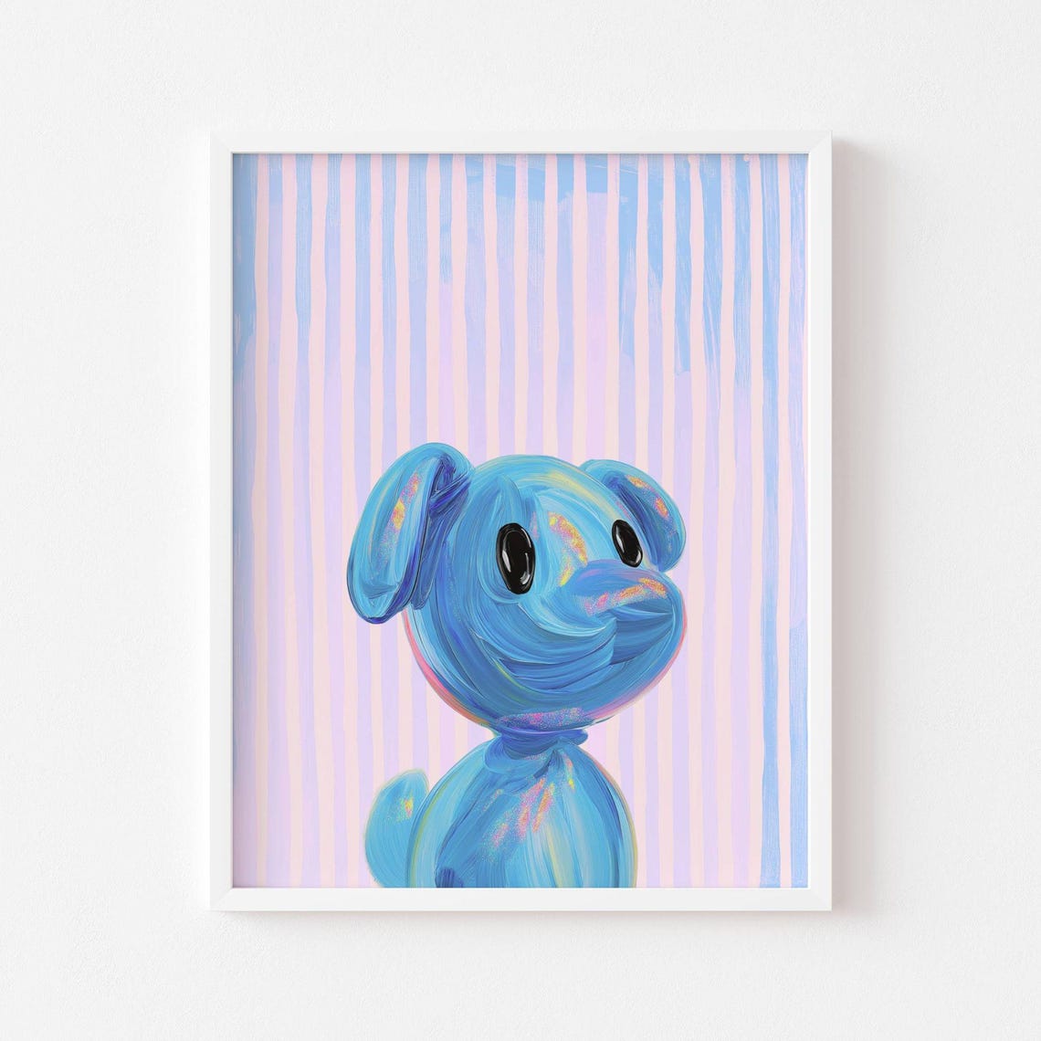 Blue Balloon Dog Painted Puppy Pastel Striped Background Poster