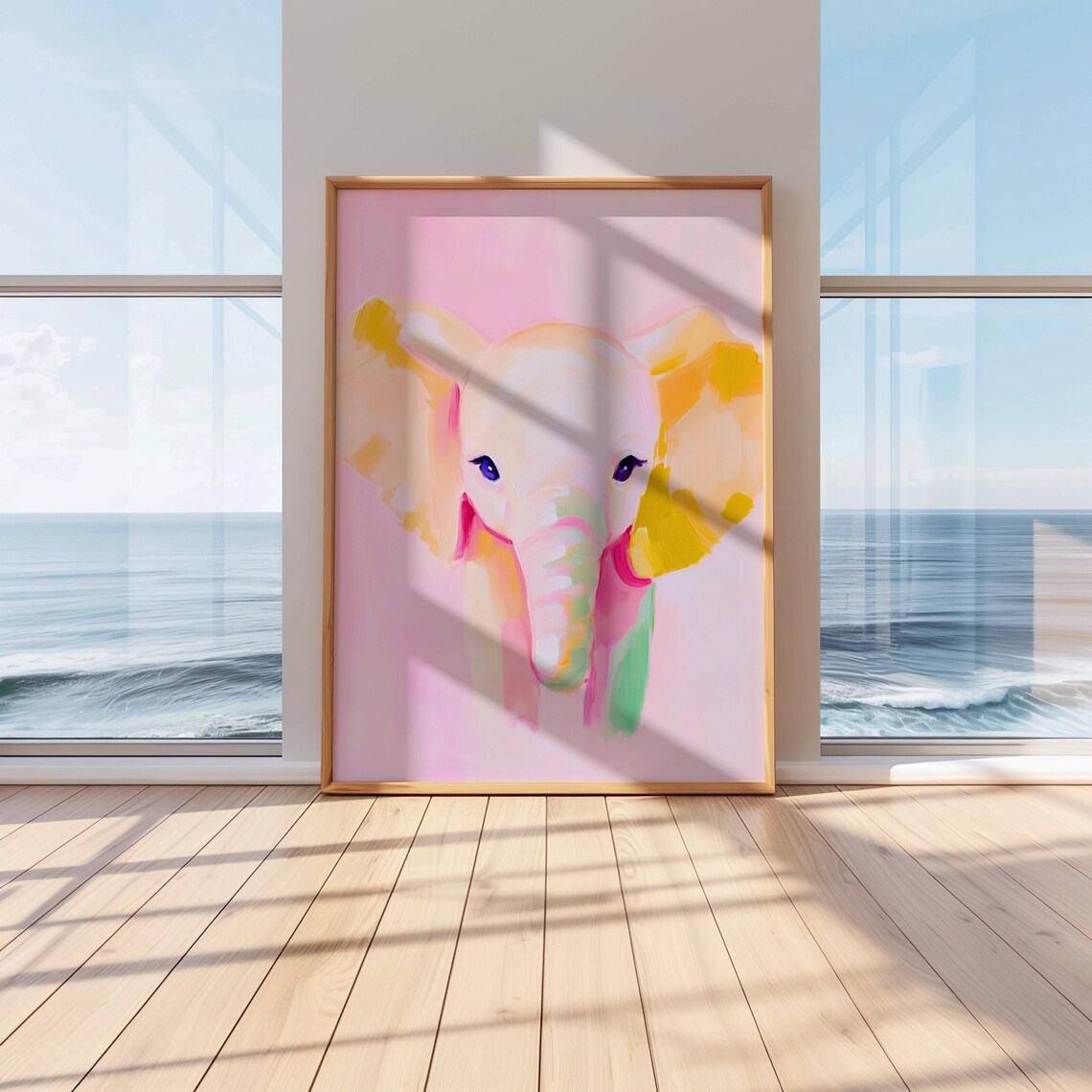 Adorable Baby Elephant in Soft Pink Pastel Tones Nursery Poster - Image 3