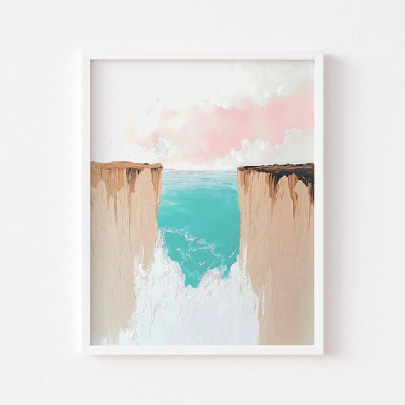 Two Cliffs Under Pink Sky Wall Art Pastel Poster
