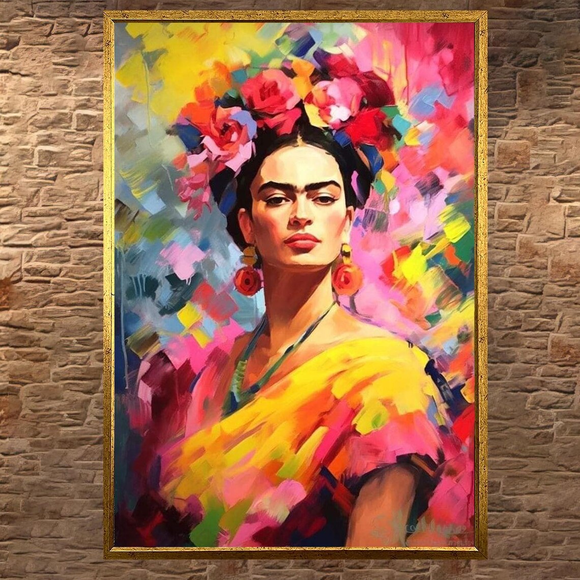 Frida Kahlo Portrait With Floral Crown Colorful Painting Art Poster