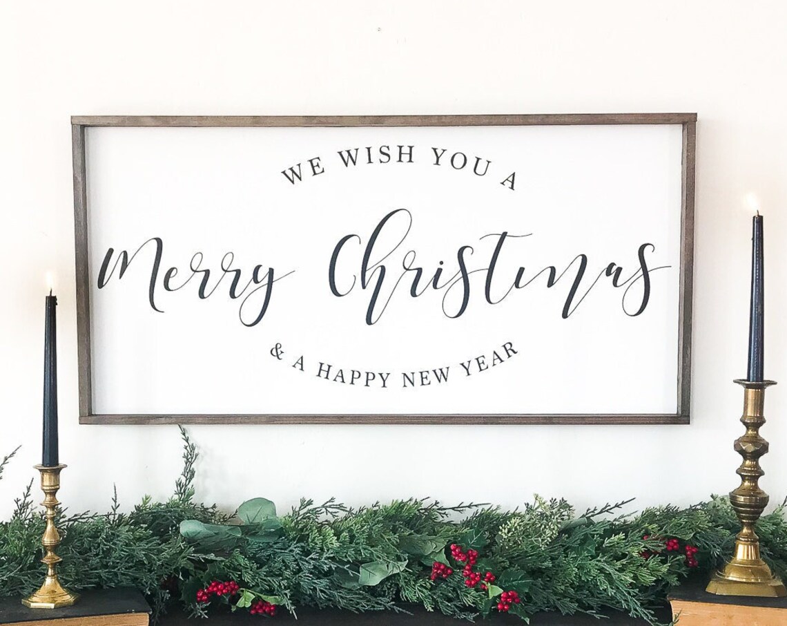 We Wish You A Merry Christmas Script Holiday Farmhouse Poster