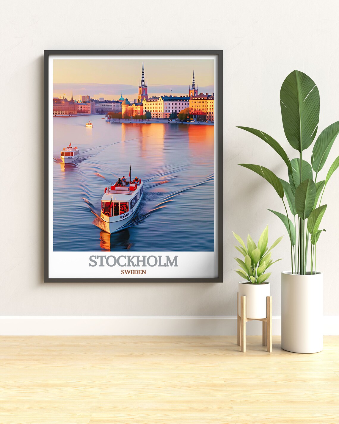 Stockholm Sweden Old Town Harbor Golden Sunset Cruise Boats Poster - Image 3