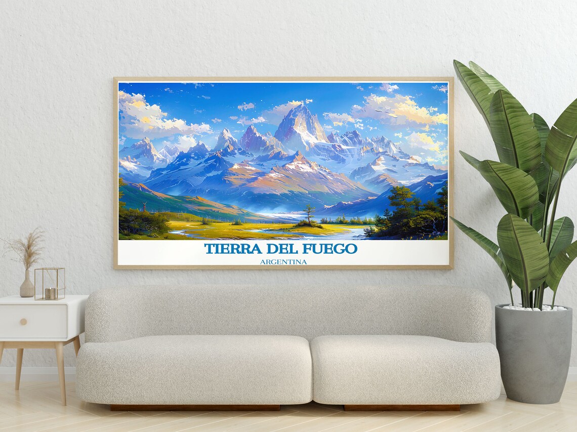 Tierra del Fuego Argentina Snowy Peaks Over Valley Lake Poster - Image 2