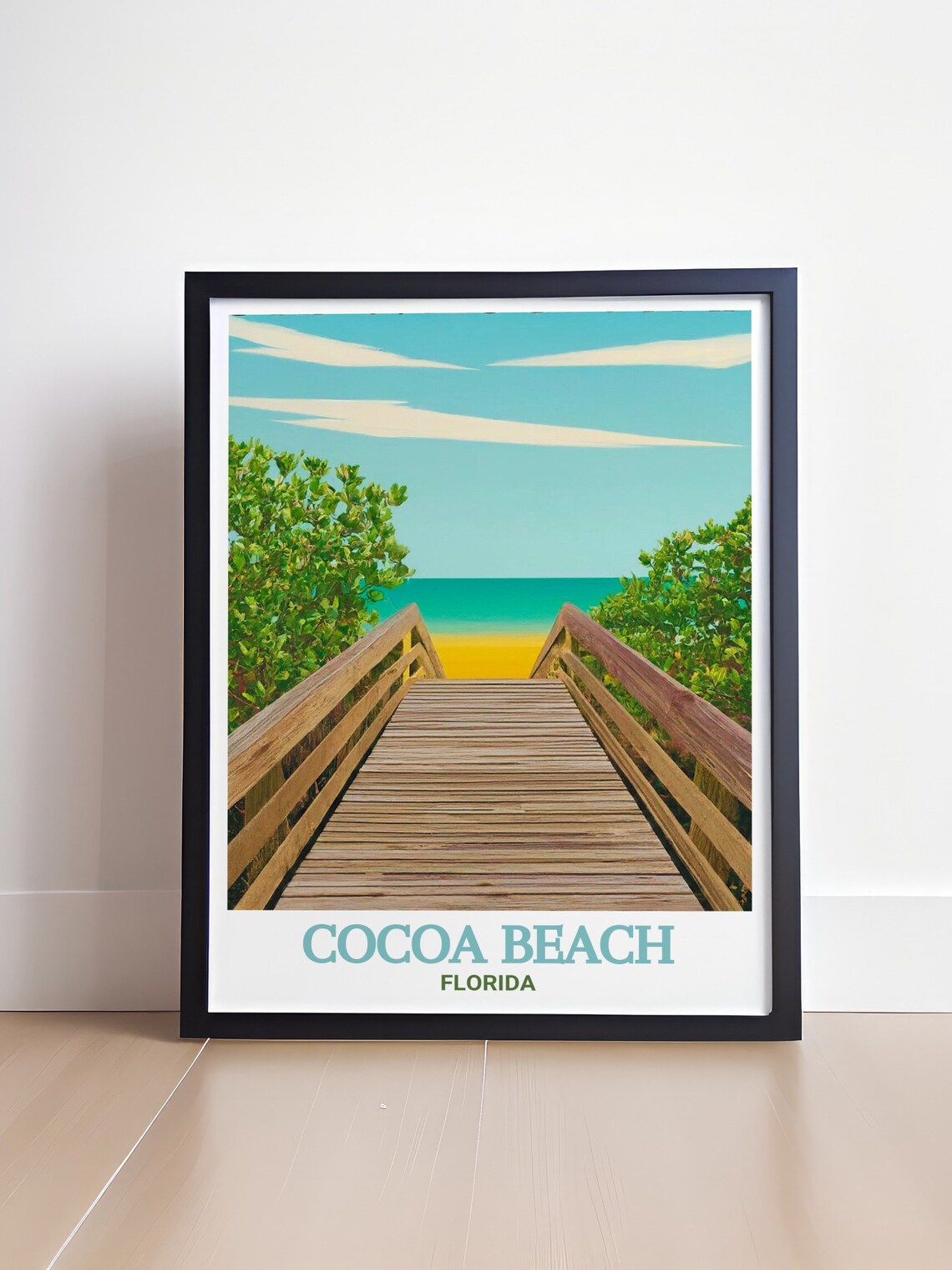 Cocoa Beach Florida Boardwalk Over Dunes Ocean View Travel Poster - Image 4