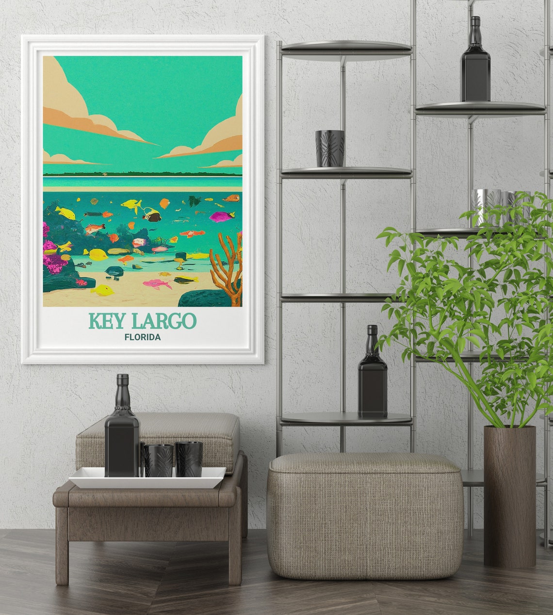 Key Largo Florida Coral Reef Snorkeling Tropical Scene Poster - Image 3