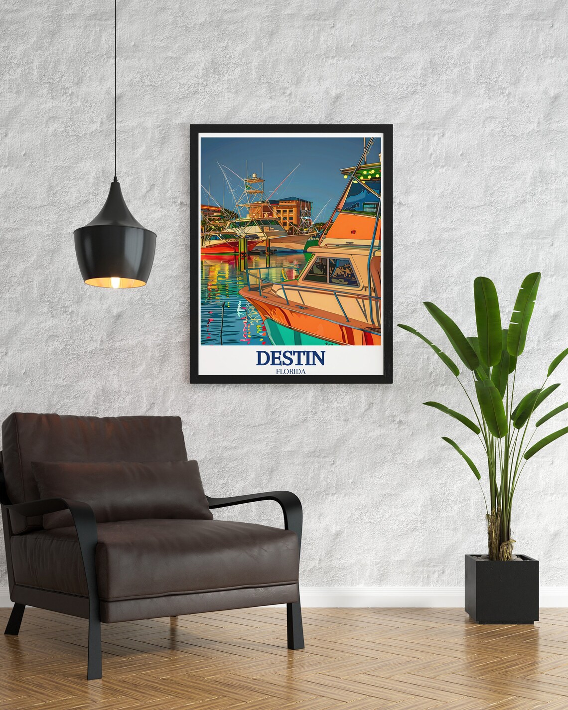 Destin Harborwalk Marina Fishing Boats Dusk Florida Travel Poster - Image 3