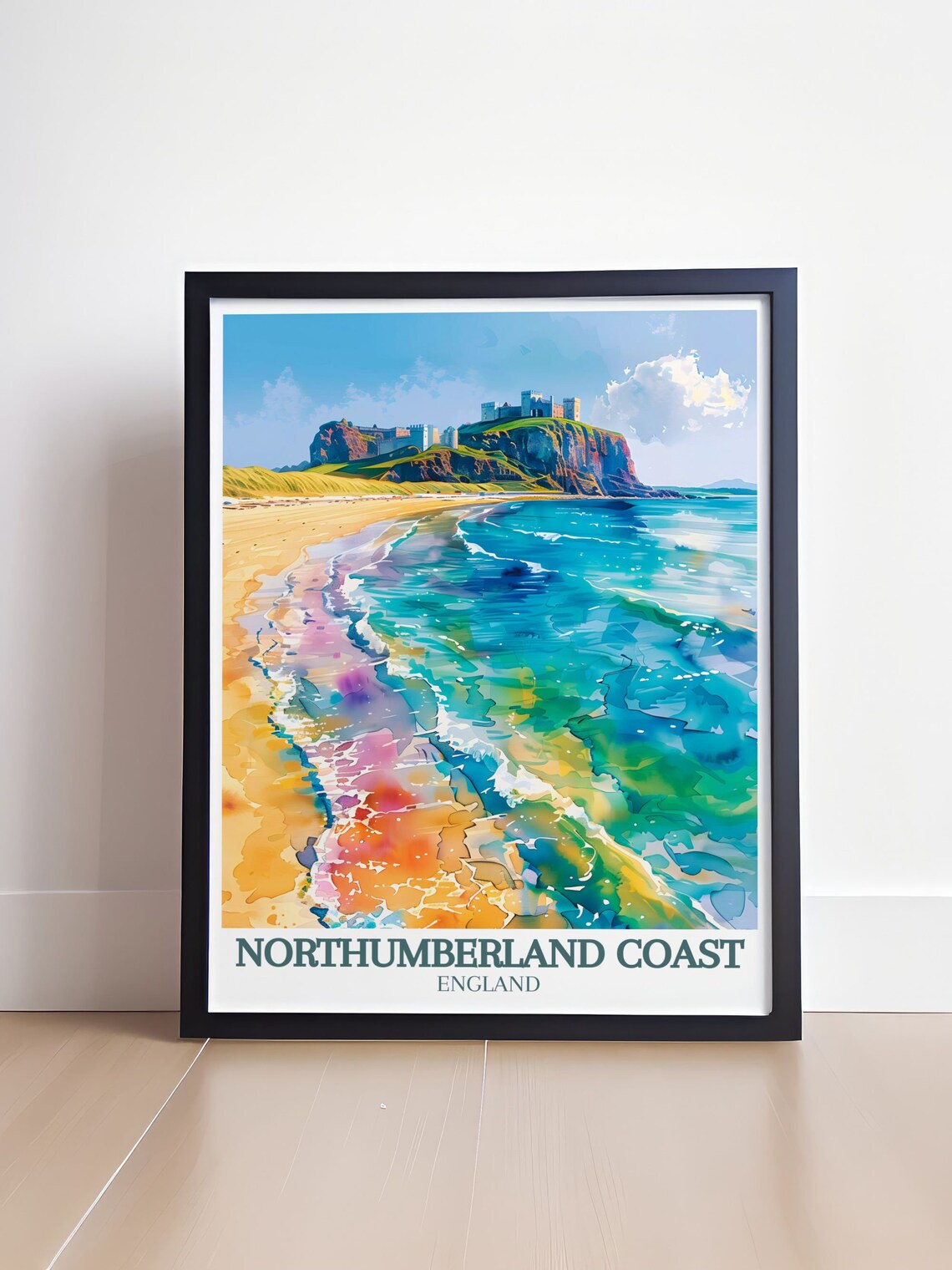 Northumberland Coast Castle Beach Turquoise Water Travel Poster - Image 4
