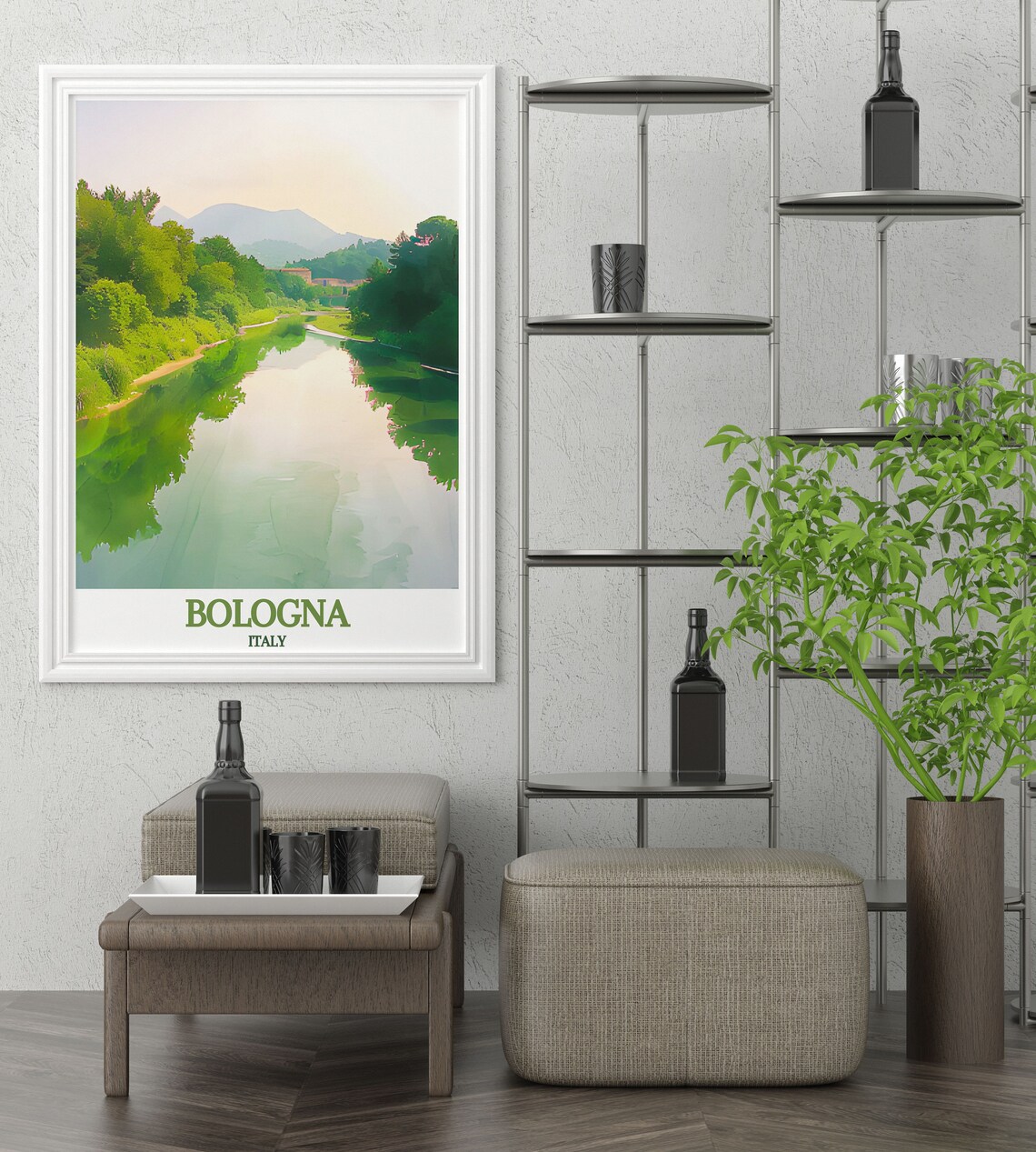 Bologna Italy Reno River Lush Green Banks Mountain View Poster - Image 3