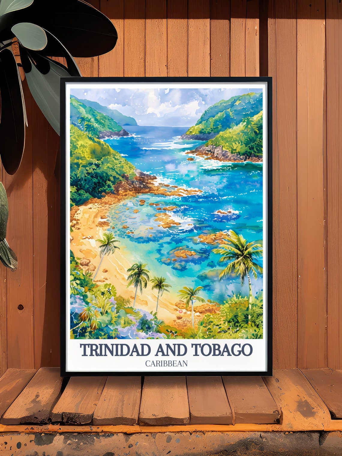 Trinidad and Tobago Tropical Cove Palm Trees Caribbean Beach Poster - Image 2