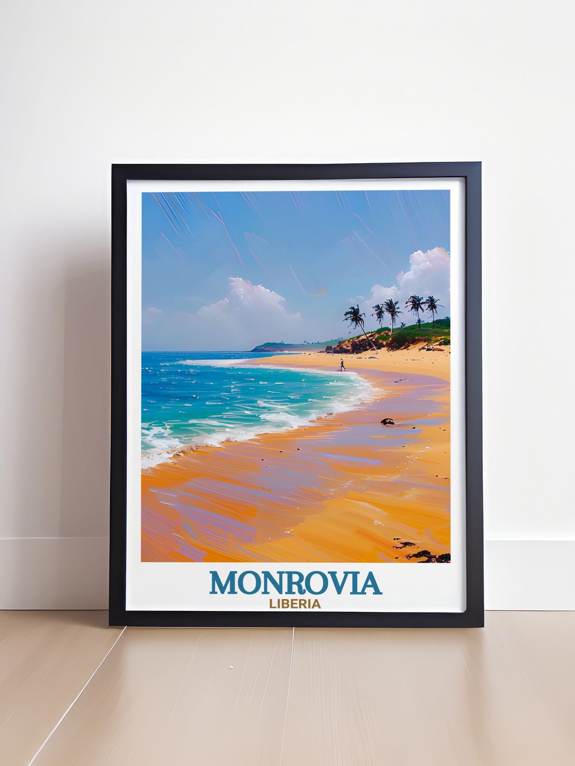 Monrovia Elwa Beach Golden Sand Turquoise Waves Travel Art Poster - Image 4
