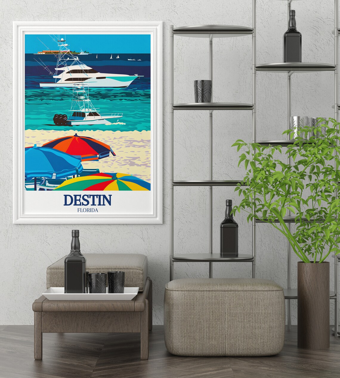 Destin Harbor Fishing Boats Beach Umbrellas Florida Coast Poster - Image 3