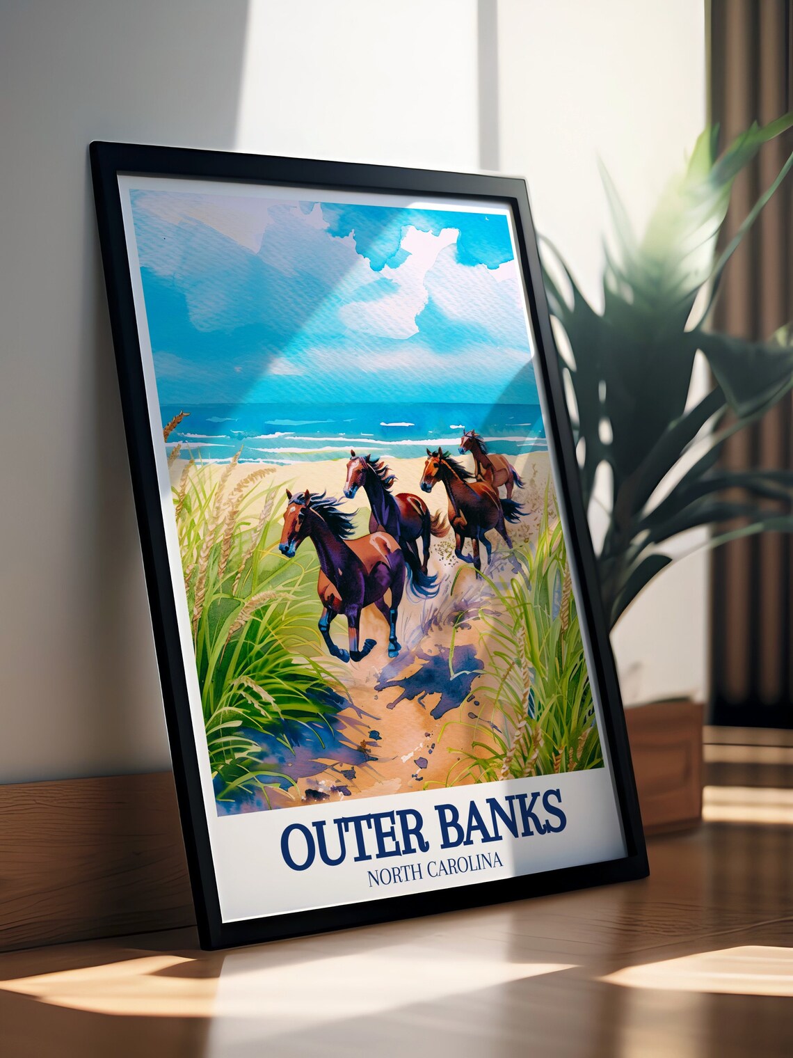 Corolla Wild Horses Travel Poster, Outer Banks - Image 3