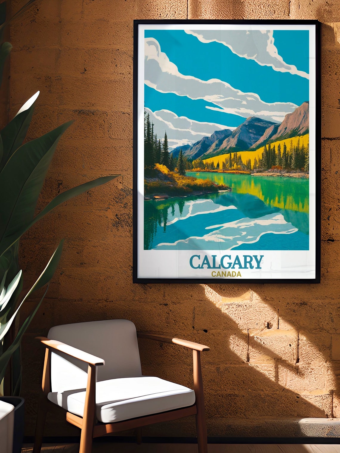 Calgary Canada Fish Creek Mountain Lake Pine Trees Travel Poster - Image 2