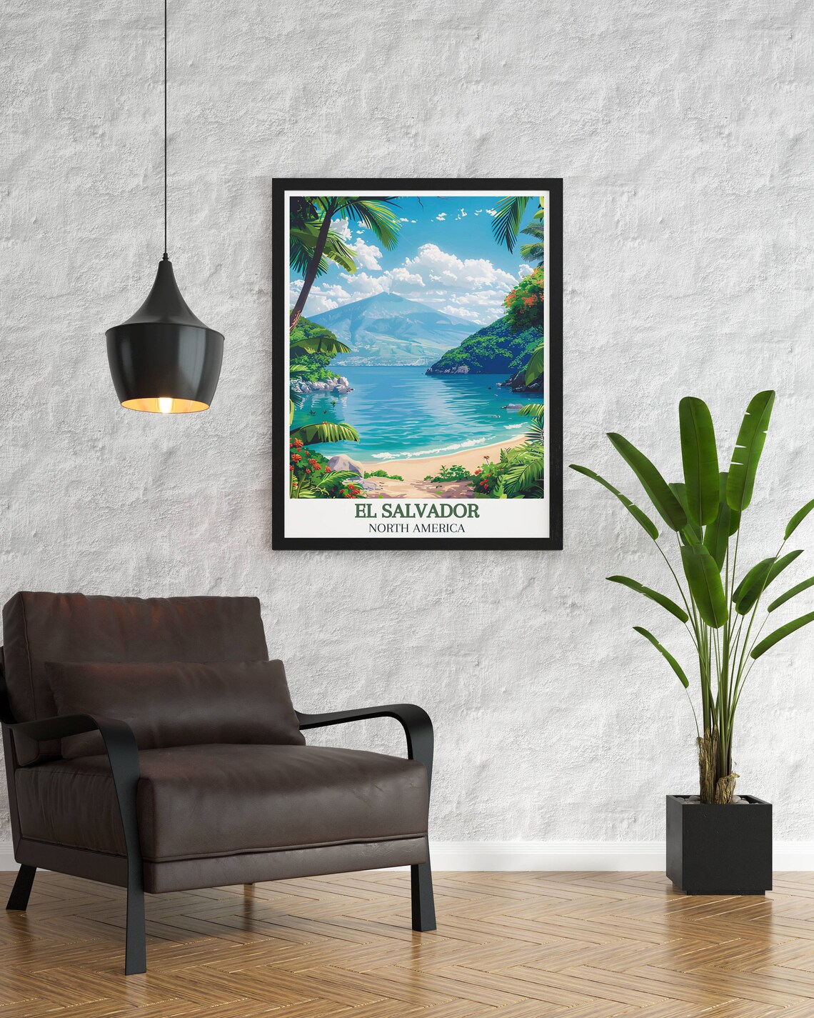 El Salvador Tropical Beach Cove Beneath a Volcano View Poster - Image 2