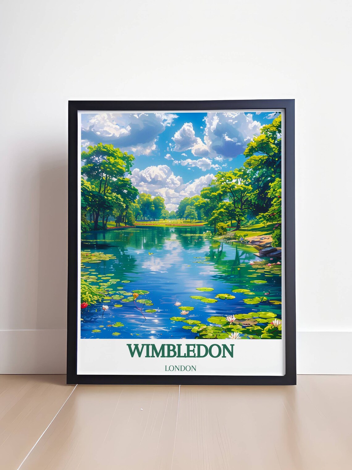 Wimbledon London Lily Pond Water Lilies Park Scene Travel Poster - Image 4