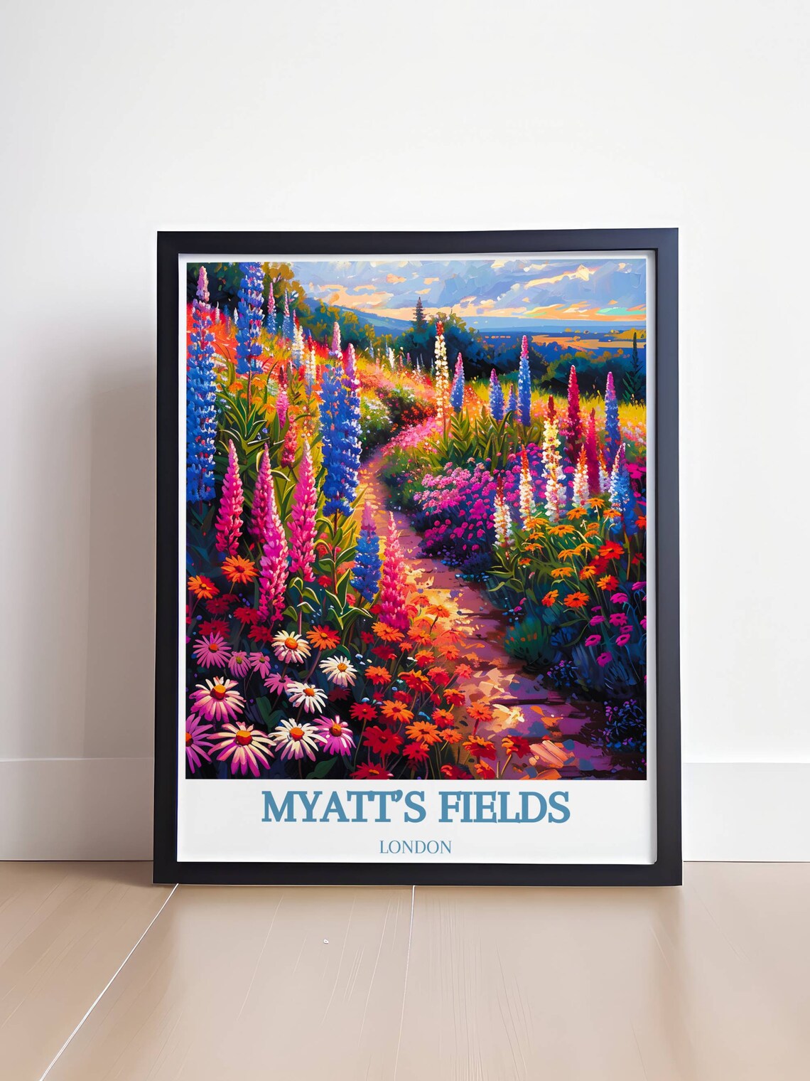 Myatt's Fields London Lupin Garden Path Sunset Travel Poster