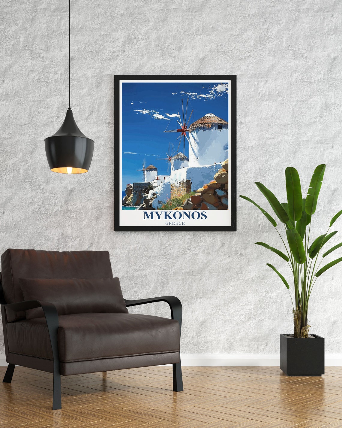 Mykonos Windmills Row Under Deep Blue Aegean Sky Greece Island Poster - Image 2