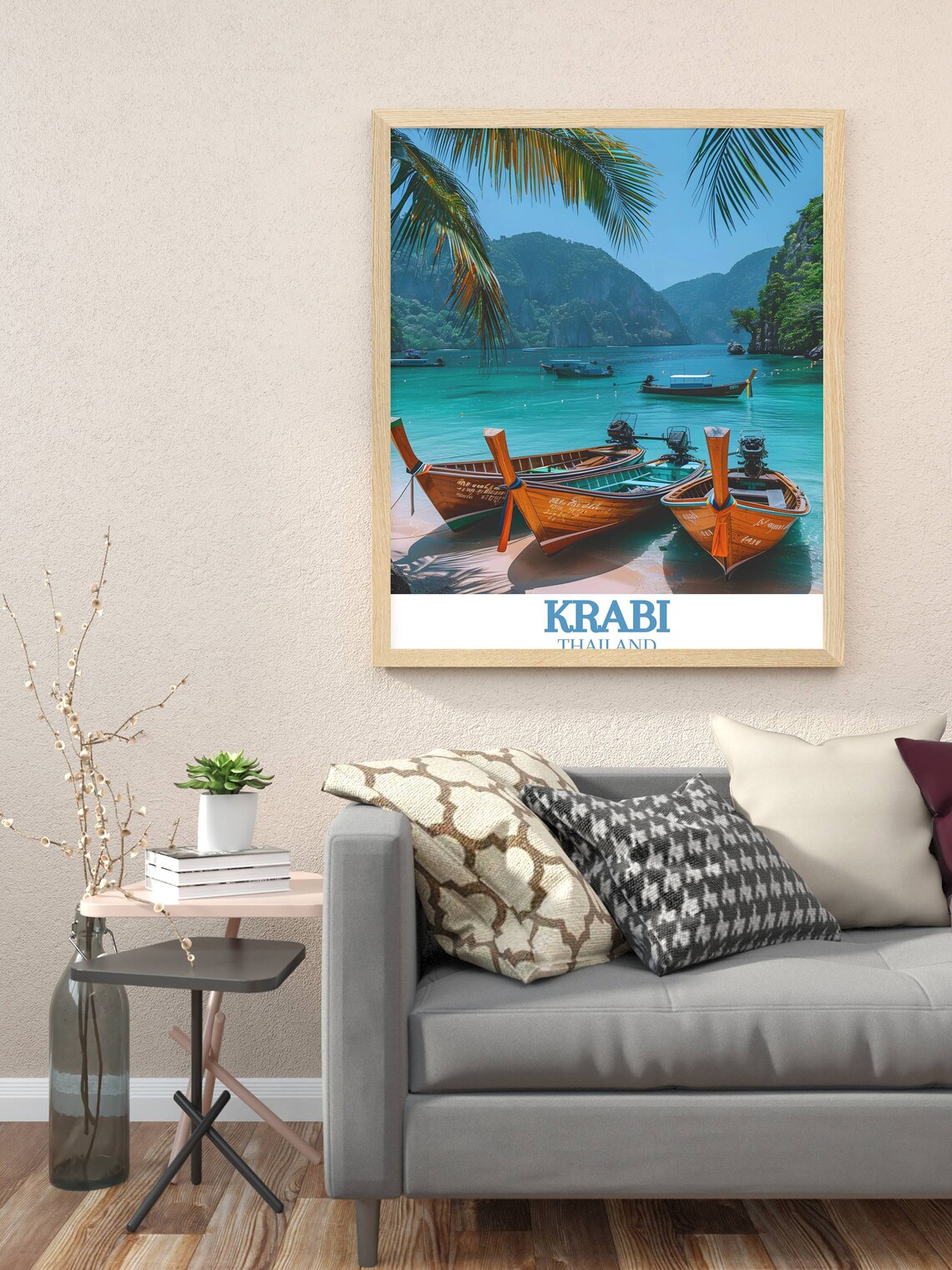Krabi Longtail Boats Turquoise Bay Limestone Cliffs Thailand Poster - Image 3