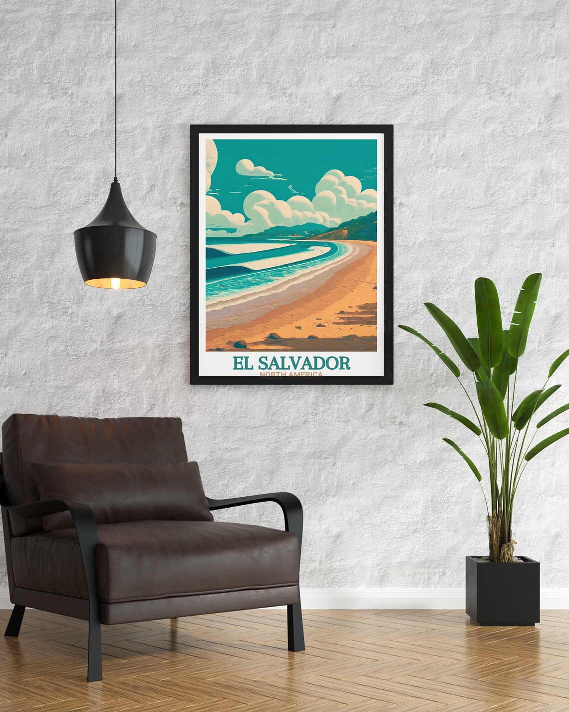 El Salvador El Tunco Beach Crescent Coast Surf Travel Poster - Image 3