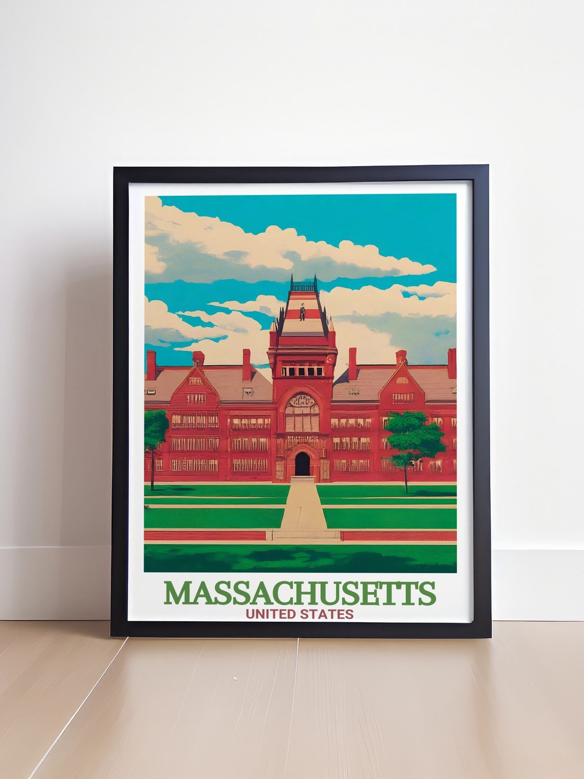 Harvard University Cambridge Red Brick Hall Campus Travel Poster - Image 4