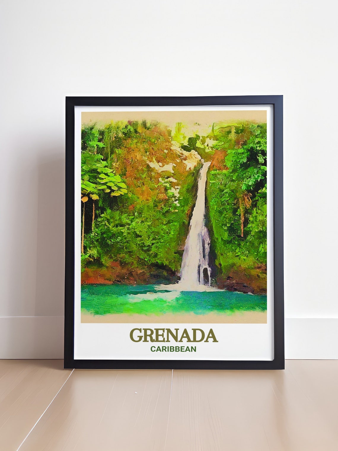 Grenada Rainforest Waterfall Over Emerald Pool Caribbean Poster - Image 4