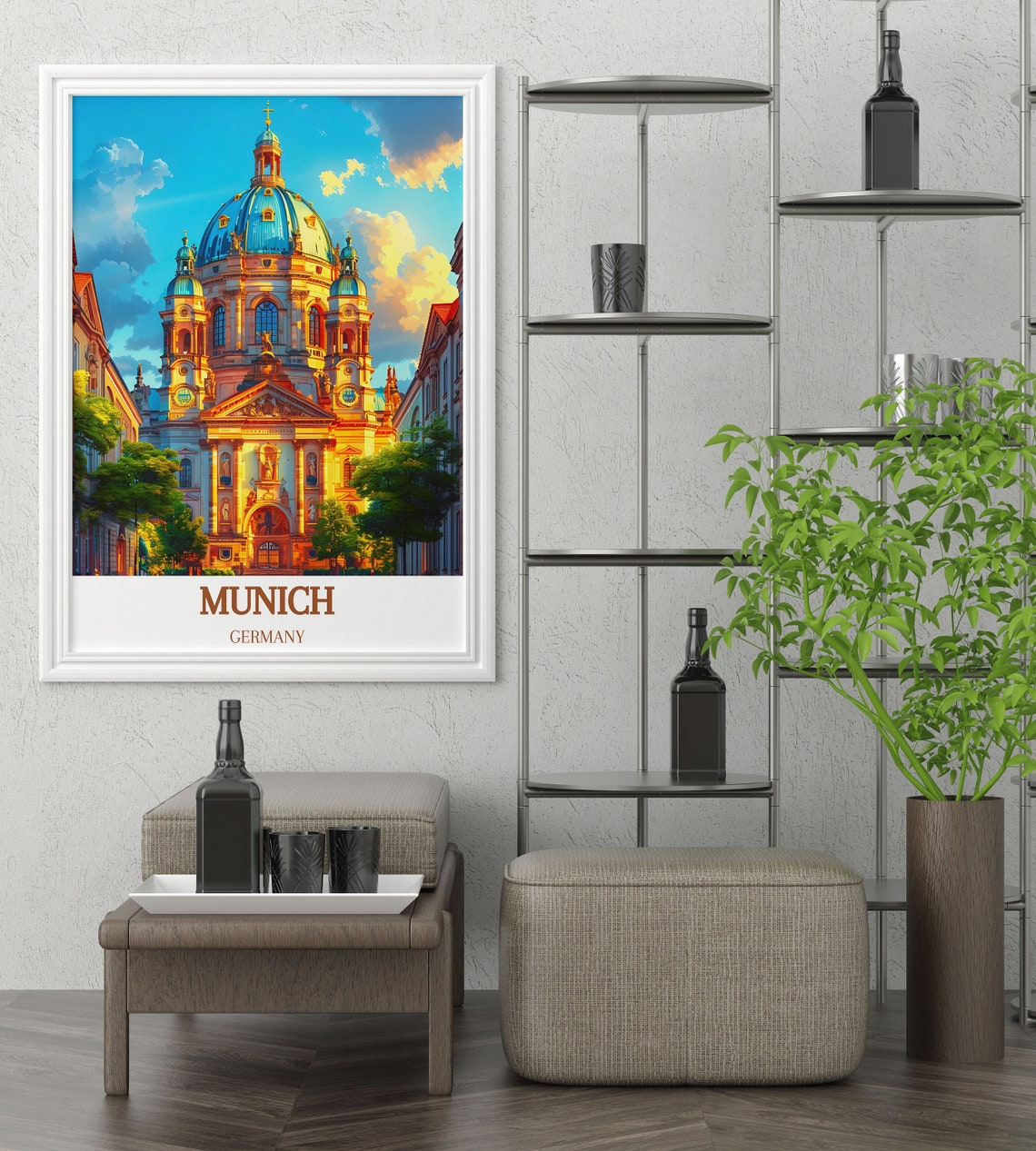 Munich Germany Golden Dome Cathedral Sunlit Facade Travel Poster Art - Image 3