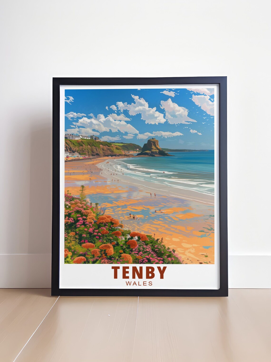 Tenby Wales North Beach Flowers Coastal Sunset Travel Poster - Image 4