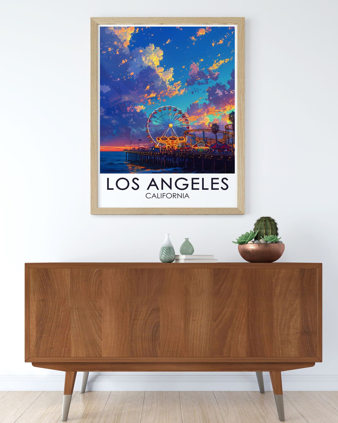 Los Angeles Santa Monica Pier Ferris Wheel Sunset Travel Poster - Image 2
