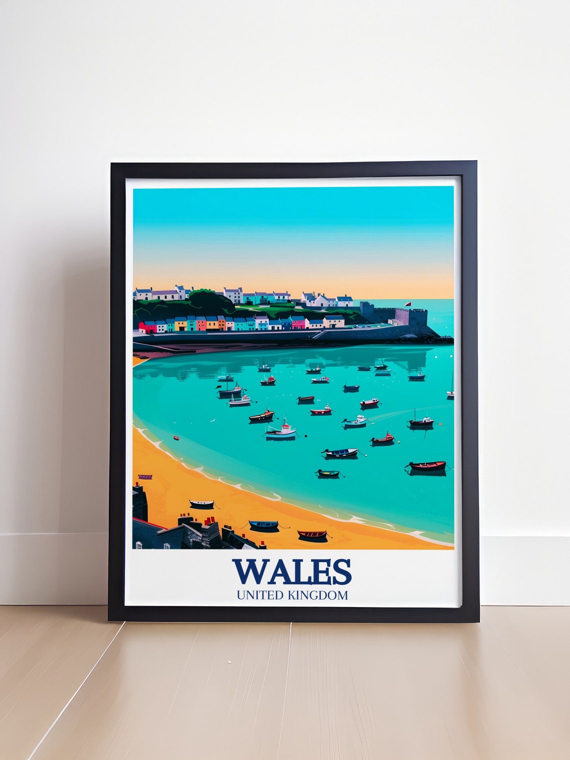 Wales Travel Print Tenby Harbour Wall And Tenby Beach Travel Print Tenby Harbour Wall And Tenby Beach Travel Poster Wales Wall Art - Image 4