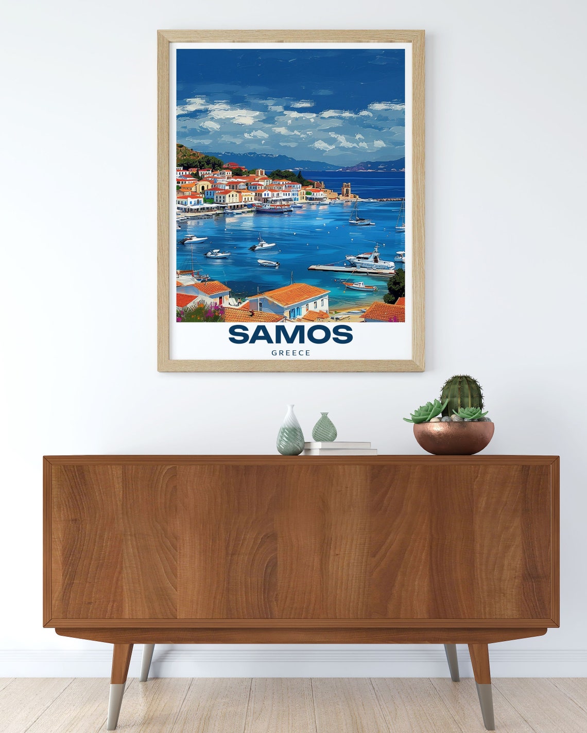 Samos Greece Pythagoreio Harbor Boats Seaside Town View Poster - Image 3