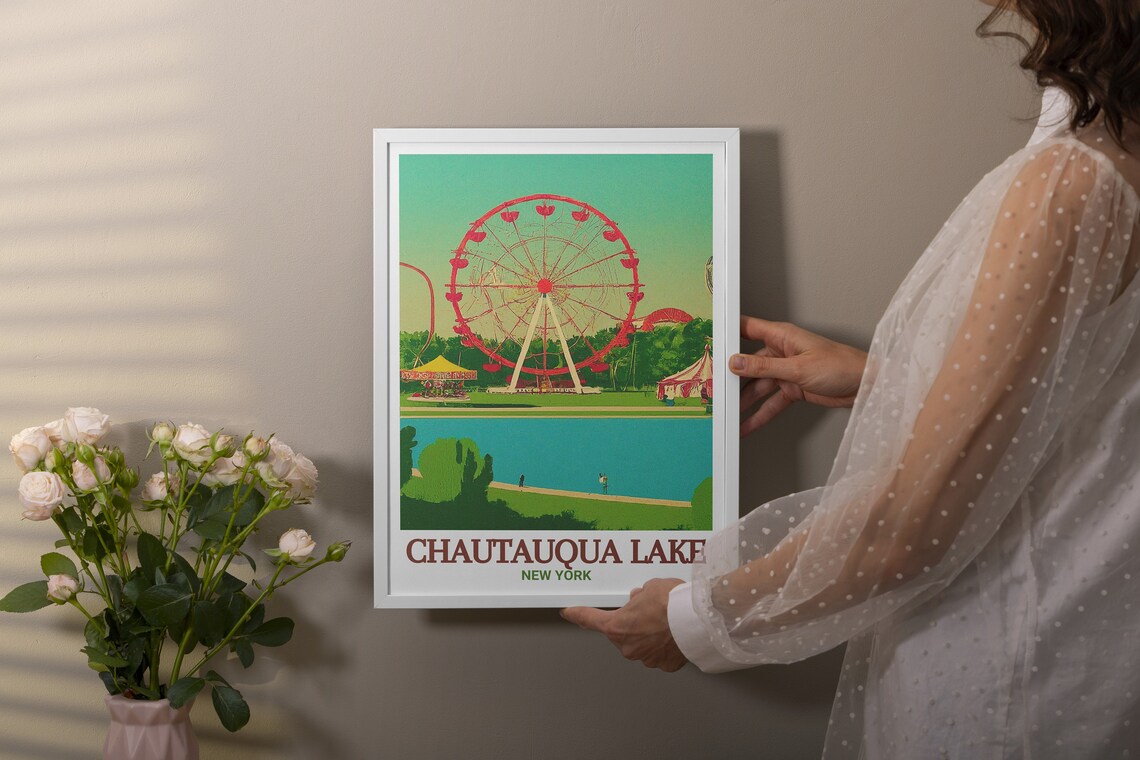 Chautauqua Lake New York Ferris Wheel Retro Park Scene Poster - Image 3