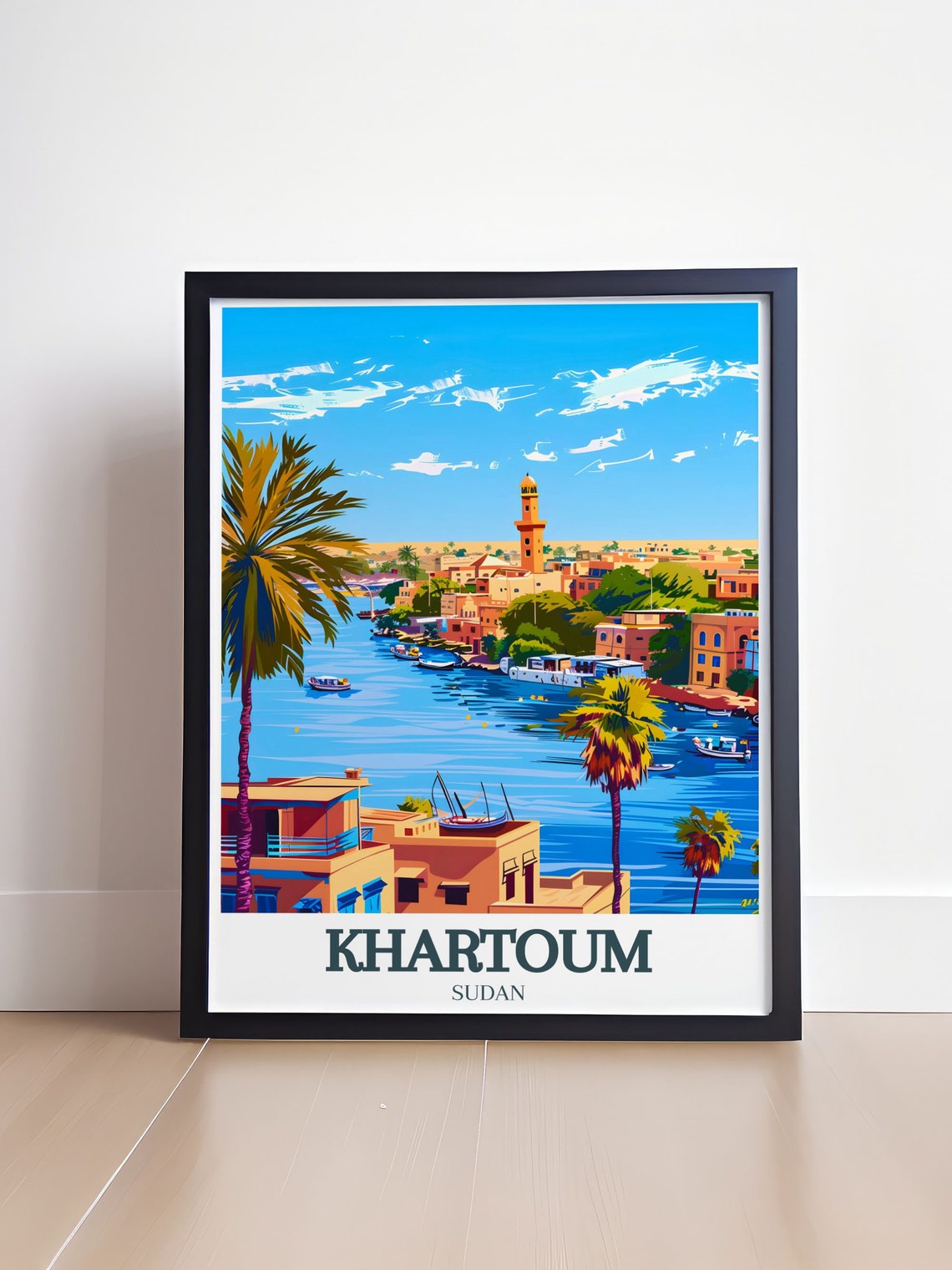 Khartoum Waterfront With Mosque Minaret and Palm Trees Travel Poster - Image 4