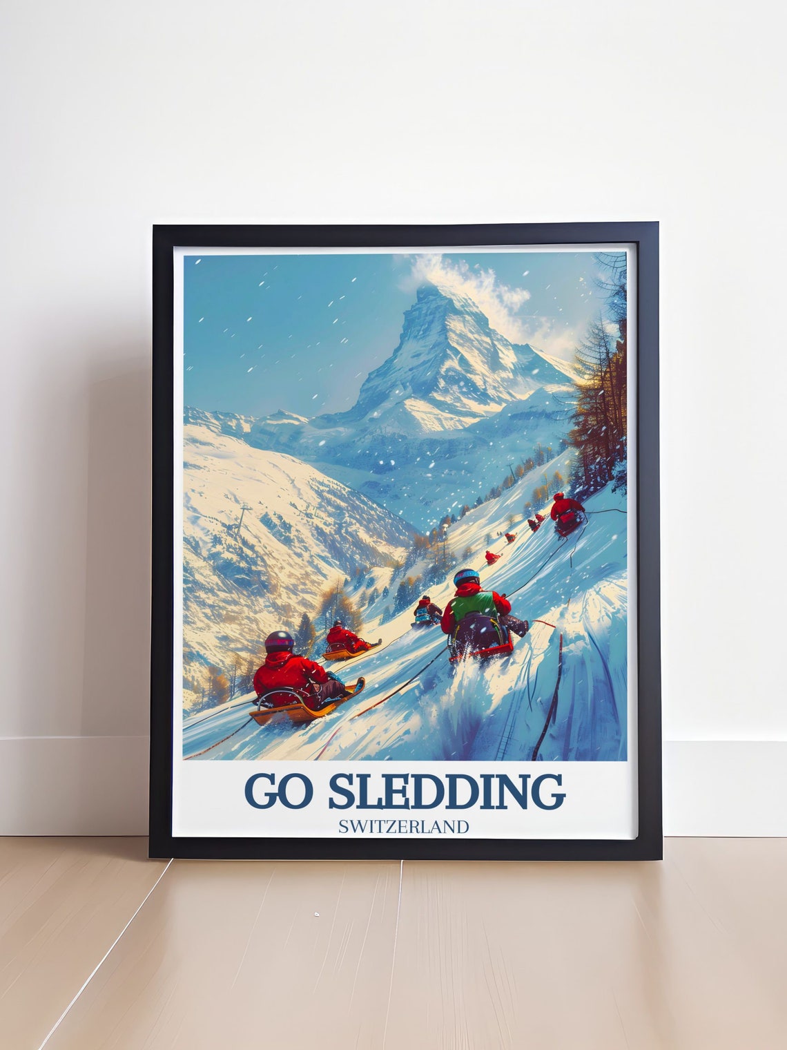 Go Sledding Switzerland Matterhorn Sledders Vintage Style Poster - Image 4