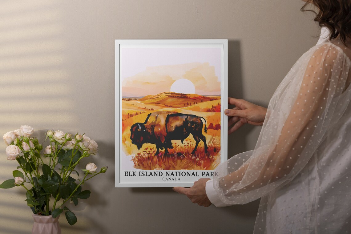Elk Island National Park Canada Bison Prairie Wildlife Sunset Poster - Image 2