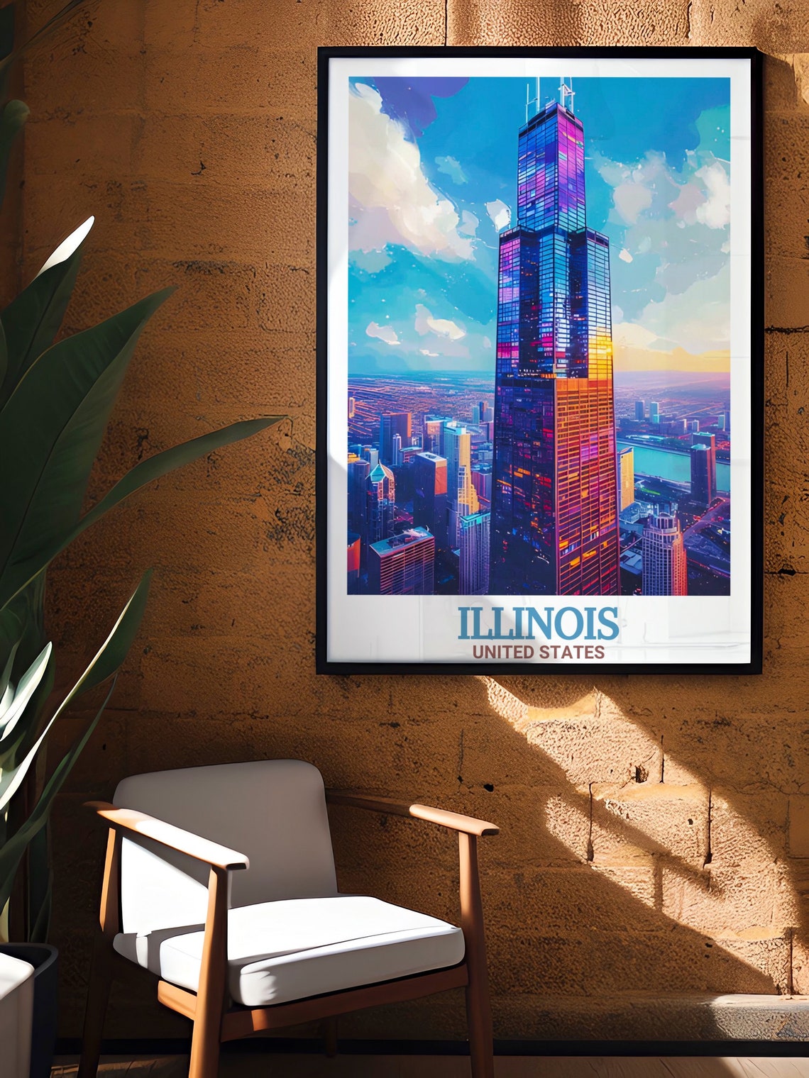 Illinois Chicago Willis Tower Vibrant Skyscraper Cityscape Poster - Image 2
