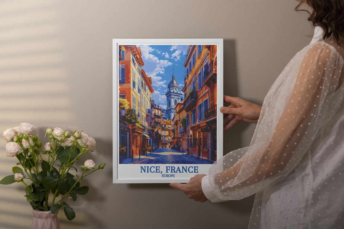 Nice France Old Town Street With Golden Facades Clock Tower Poster - Image 2