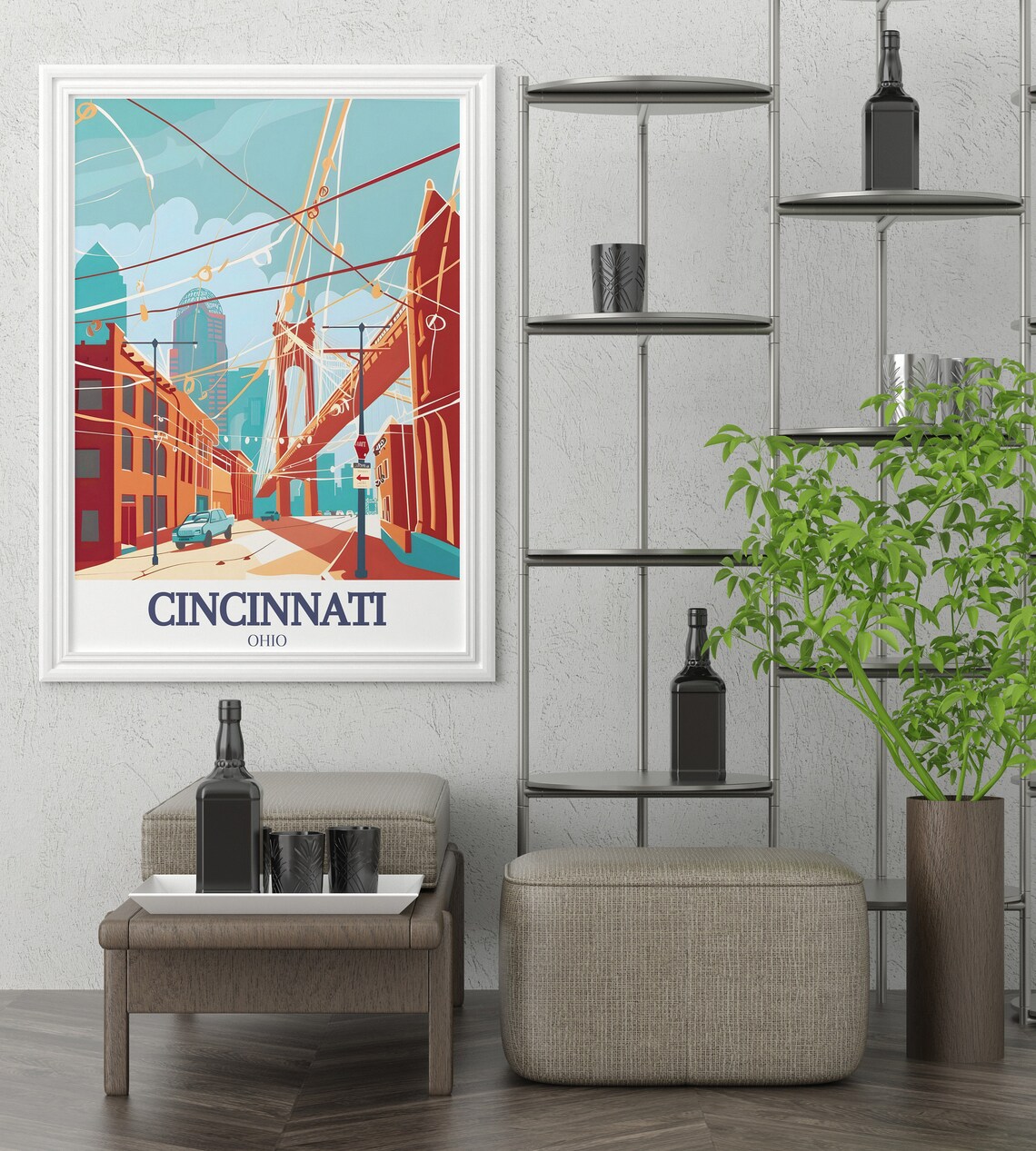 Cincinnati Roebling Suspension Bridge Street View Ohio Poster - Image 3