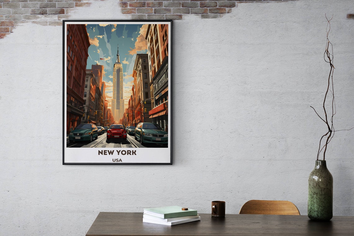 New York City Empire State Building Street Sunset Scene Poster - Image 3