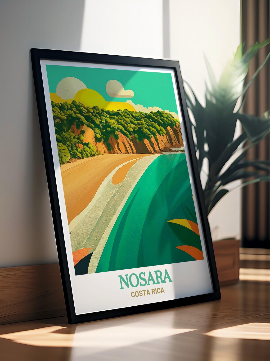 Nosara Costa Rica Tropical Beach Palm Lined Cliffs Travel Poster - Image 3
