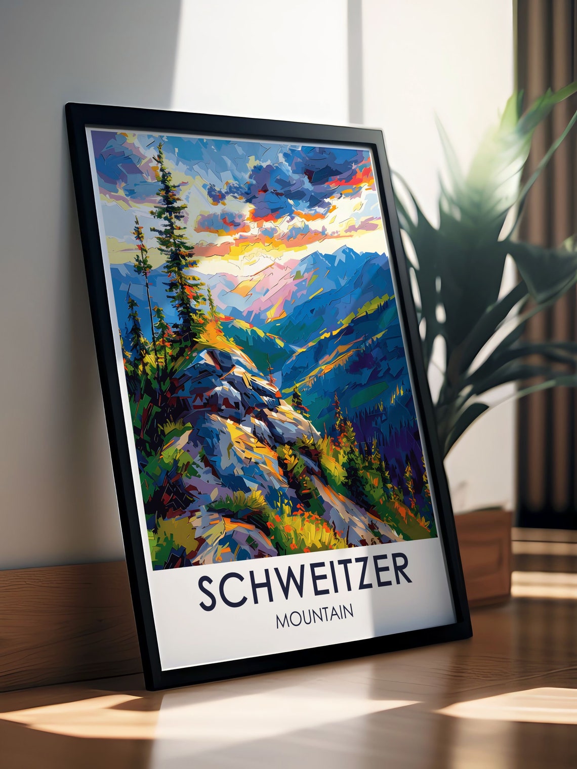 Schweitzer Mountain Summit Sunset Geometric Alpine View Poster - Image 2