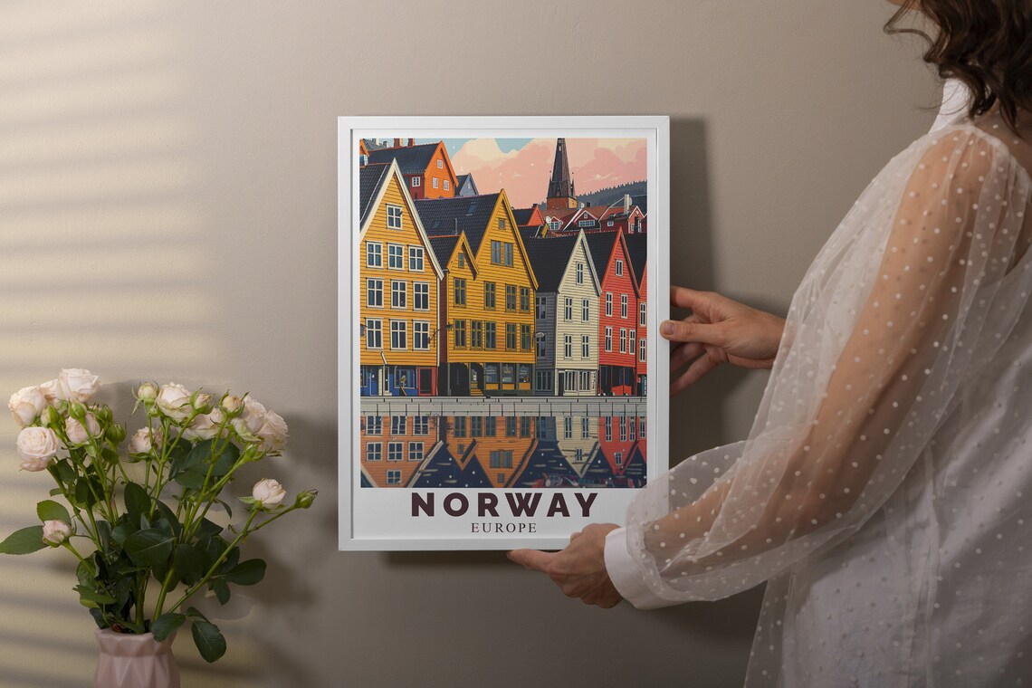 Bryggen Bergen Colorful Wharf Houses Norway Scenic Travel Poster - Image 2