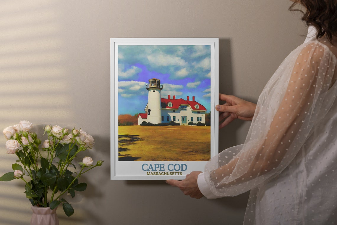 Cape Cod Massachusetts Chatham Lighthouse White Red Roof Poster - Image 2