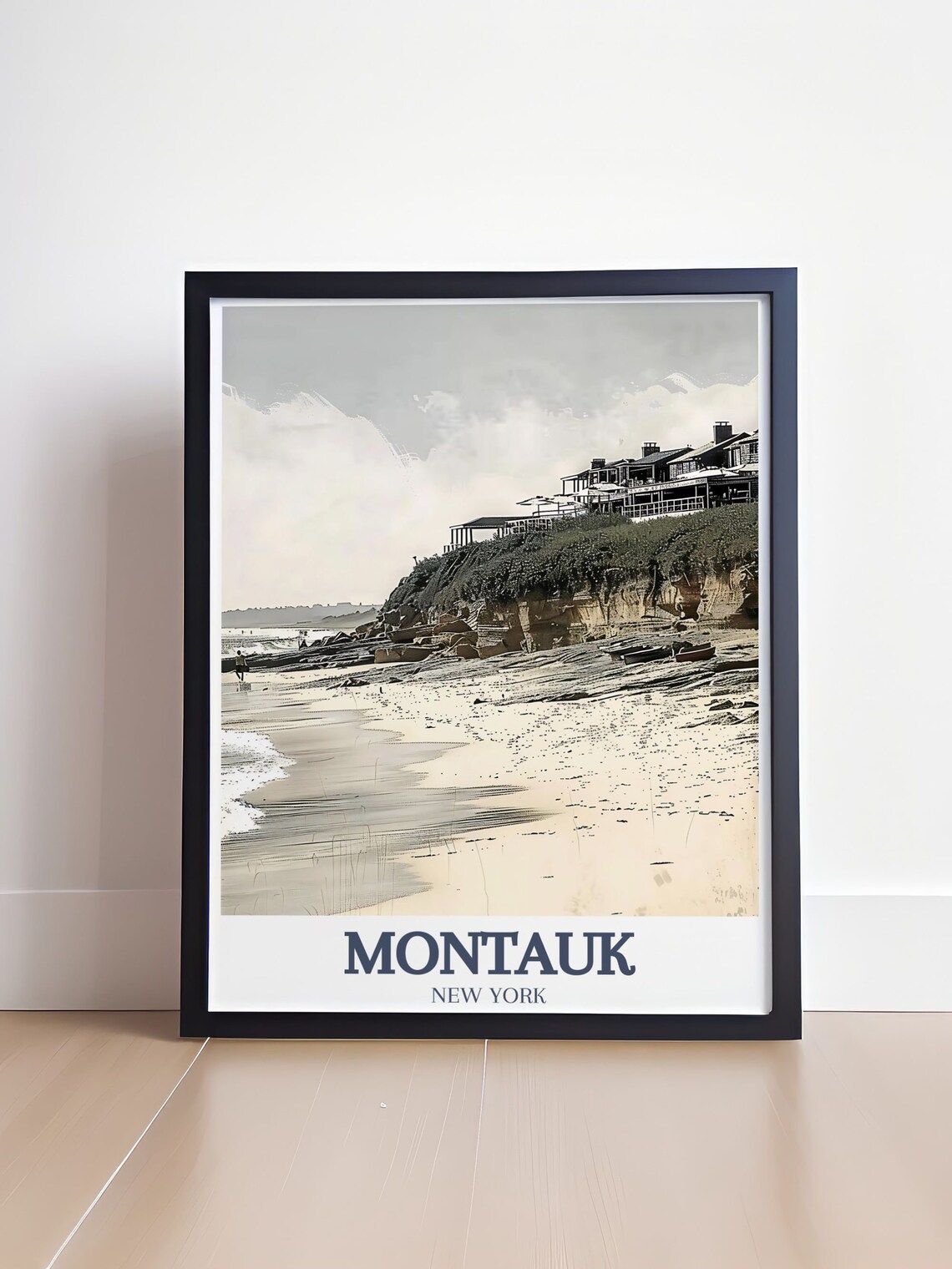 Montauk Beach Cliffside Houses Waves Sandy Shore Travel Art Poster - Image 4