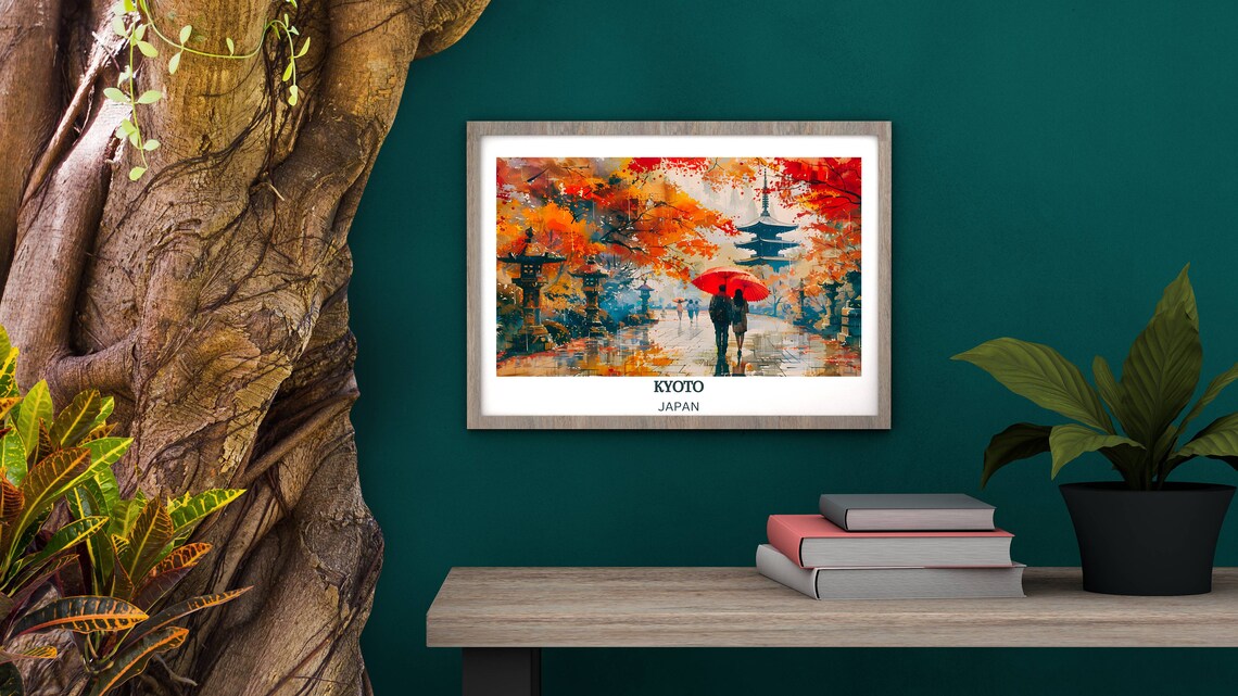 Kyoto Japan Autumn Watercolor Pagoda Red Maples Travel Poster - Image 3