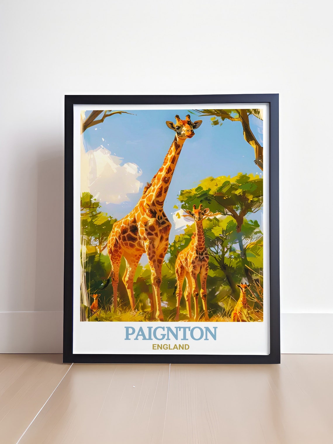 Paignton England Giraffe Family at the Zoo Safari Art Poster - Image 4