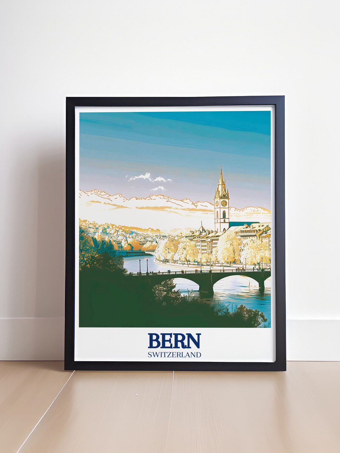 Bern Switzerland Cathedral Bridge Scenic Dawn Sunrise View Poster - Image 4