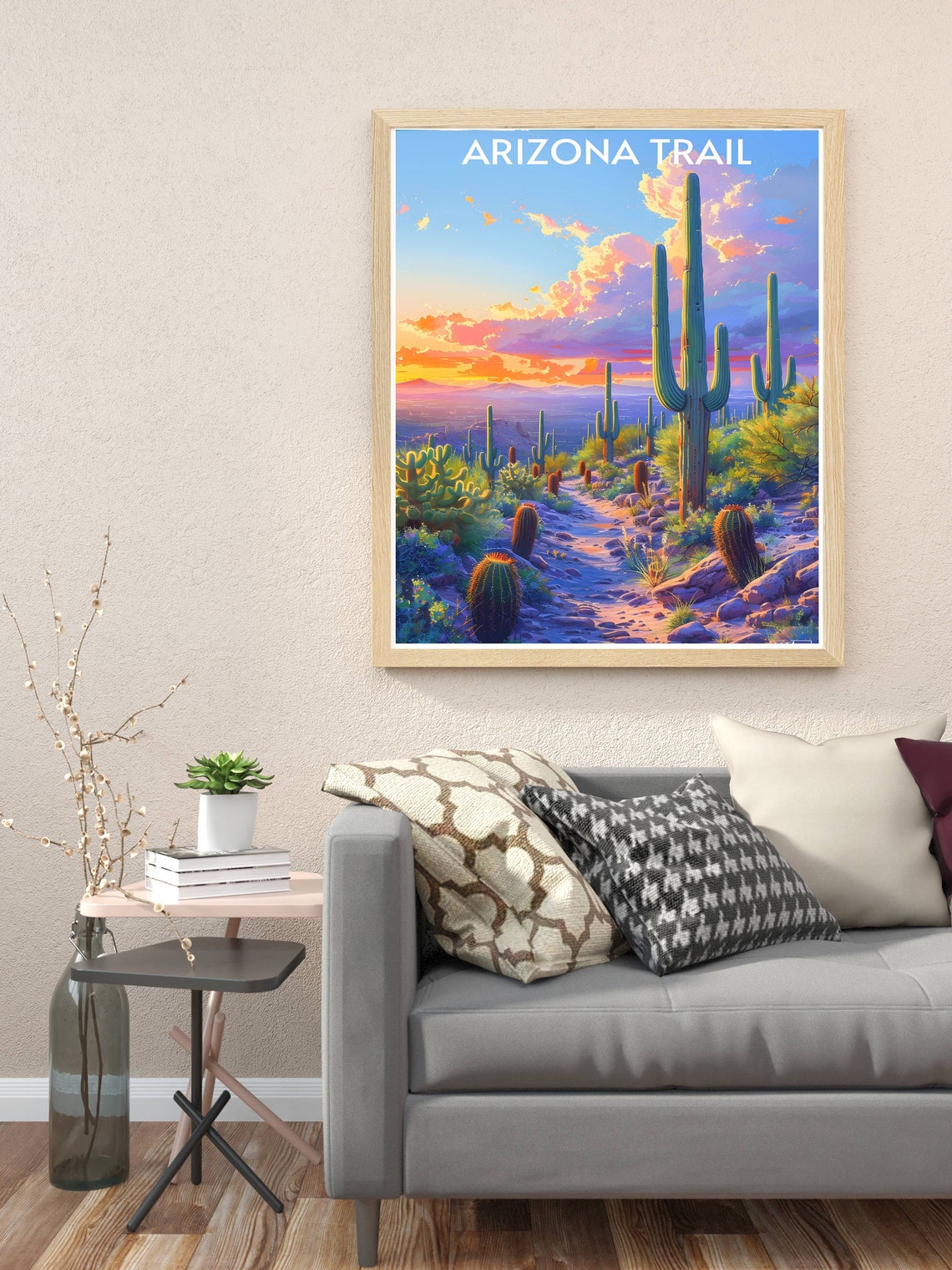 Arizona Trail Saguaro Cacti Silhouettes at Desert Sunset Poster - Image 3
