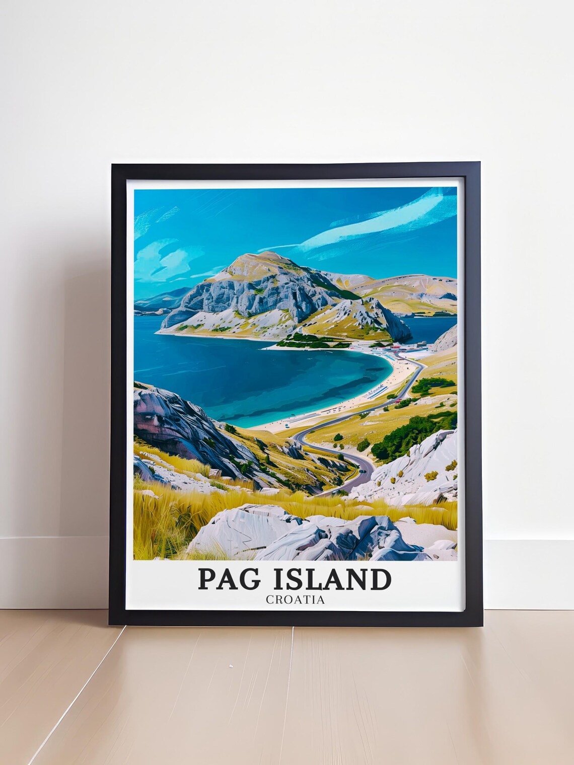 Pag Island Croatia Mountain Bay Coastal Road Overlook View Poster - Image 2